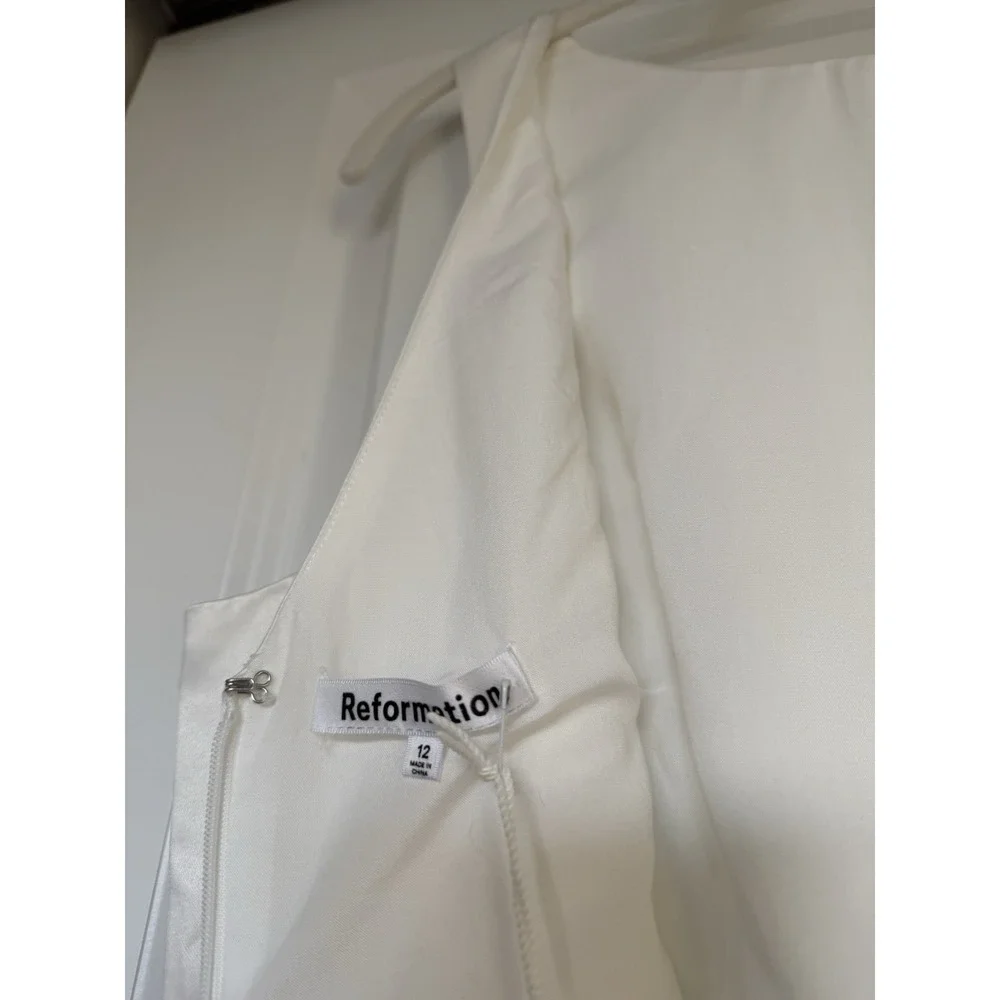 NWT Reformation Zenni Dress‎ Ivory Size 12 Bridal Boat Neck Satin V Neck Mini